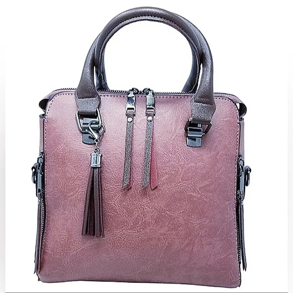 Dark Rose Double Strap Hand bag with Top Handle Scard